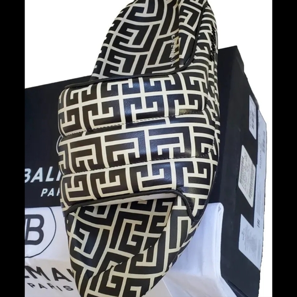 $895 Balmain Men's Black B-It Monogram-Printed Leather Slides SZ 8, 10, 11 12 13 - Picture 7 of 9
